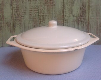 Vintage Bumper Harvest enamel bowl with lid