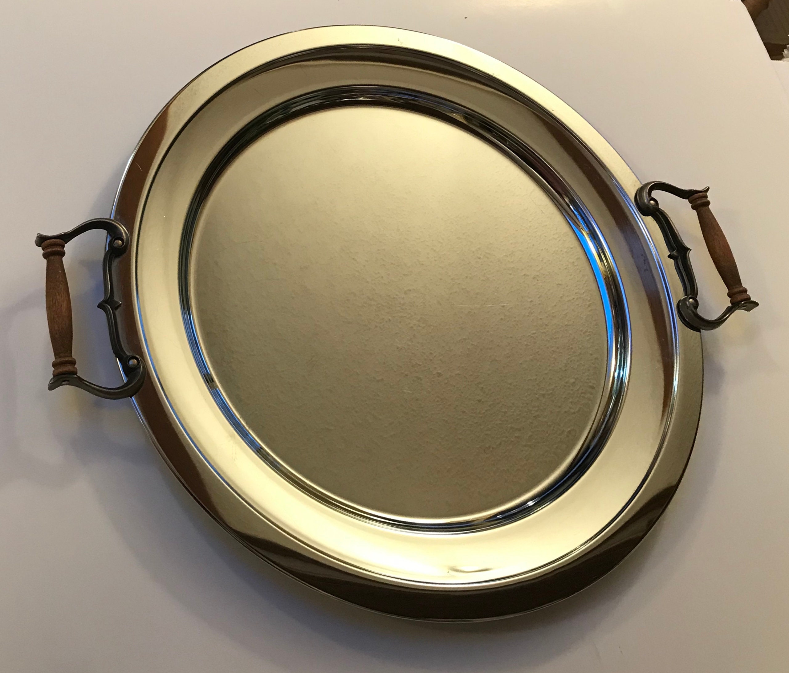 Large Round Vintage Metal Tray/serving Tray Etsy UK