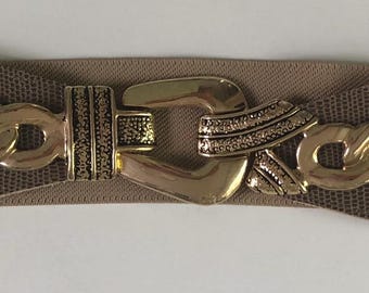Vintage tan and brown with gold stretchy belt