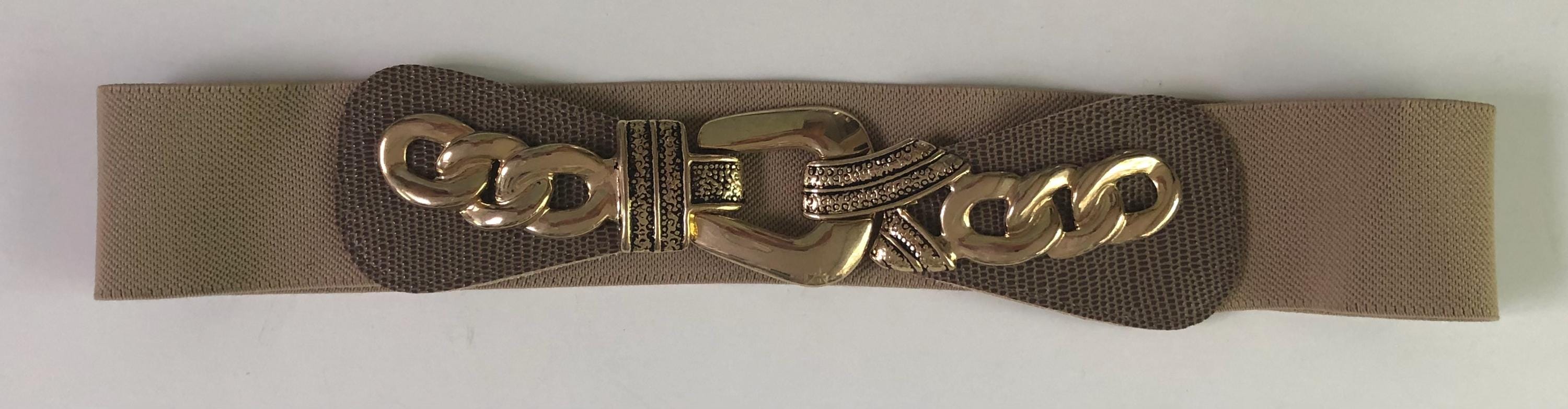 Vintage Tan and Brown With Gold Stretchy Belt - Etsy display picture 3