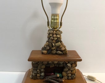 Vintage river rock fireplace lamp,rustic decor