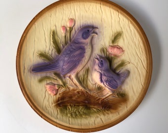 Vintage Favor Ind chalk ware plate/Bird decor