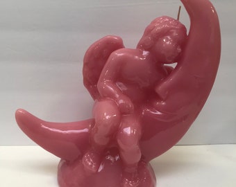Large vintage candle with angel on the moon