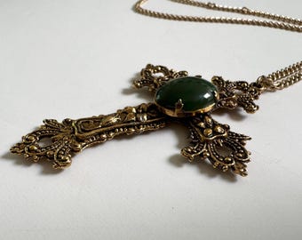 Vintage goldtone chain with large embossed cross pendant