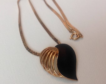 Vintage black and gold Michele Lynn heart necklace