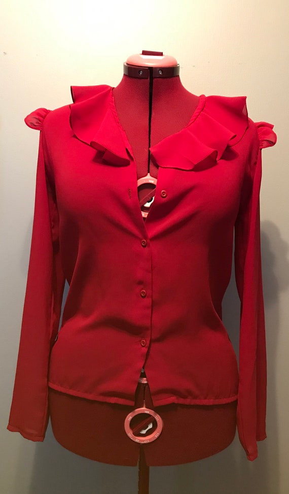 Vintage Susan Van Heusen red scalloped neckline bl