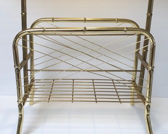 Vintage lightweight brass look magazine rack/tubular metal with brass finish
