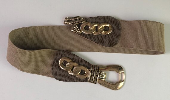Vintage Tan and Brown With Gold Stretchy Belt - Etsy display picture 1