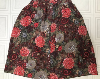 Vintage mid-calf floral skirt with pockets/Barat Fashions