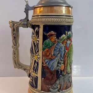 Vintage Made in Germany ceramic Beer Stein with pewter lid