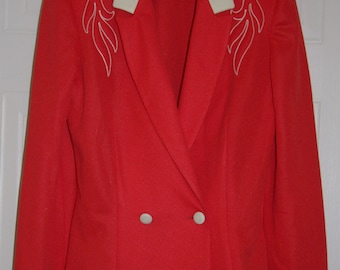 Vintage red and white blazer with stitching on shoulders