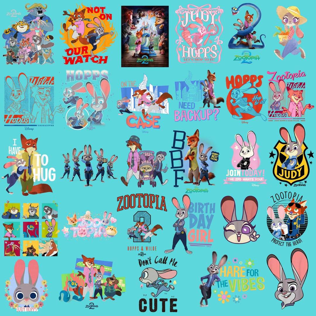 Zootopia Judy Hopps Nick Wilde PNG Bundle, Cartoon Clipart (sublimation ...