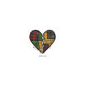 Patchwork Broken Heart Kiss-Cut Stickers | Grunge Plaid, 90s Punk Aesthetic