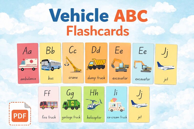 Vehicle ABC Flashcards | Transportation Alphabet Learning (preschool ...