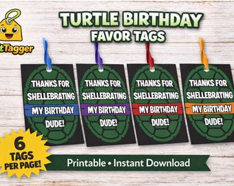 Etiquetas de regalo de cumpleaños de tortuga / Shellebrate / Etiquetas de fiesta imprimibles (descarga instantánea)