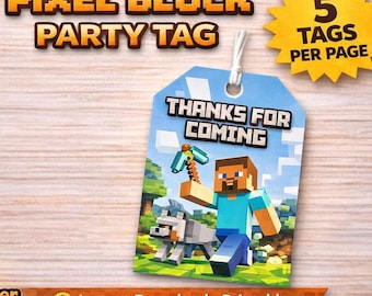 Etiquetas para recuerdos de fiesta de bloques de píxeles / Bolsas de regalo de cumpleaños de videojuegos (descarga instantánea)