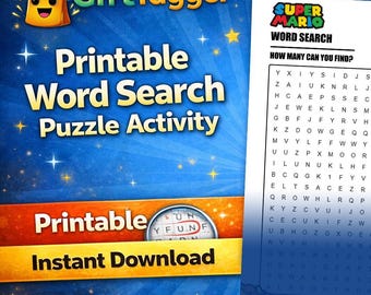 Sopa de letras de Mario imprimible, actividad para fiestas infantiles (descarga instantánea)