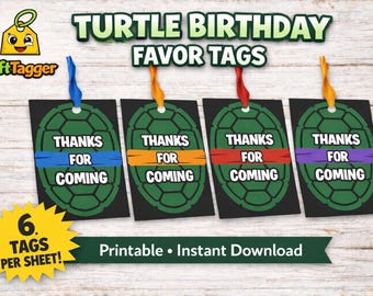 Etiquetas de regalo de cumpleaños de tortuga / Gracias por venir / Etiquetas imprimibles para fiesta (descarga instantánea)