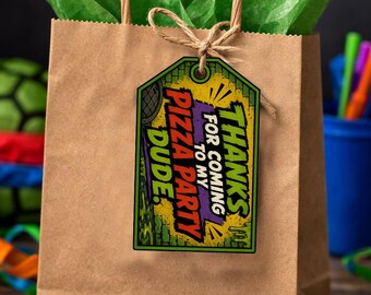 Etiquetas para fiestas con temática de pizza de tortuga / Etiquetas imprimibles para fiestas (descarga instantánea)