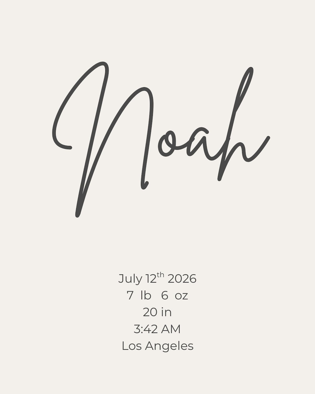 Personalized Baby Birth Stats Print | Minimalist Neutral Nursery Wall ...