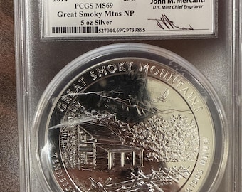 2014 Smoky Mountains 5 oz .999 Silver Round (PCGS MS69)