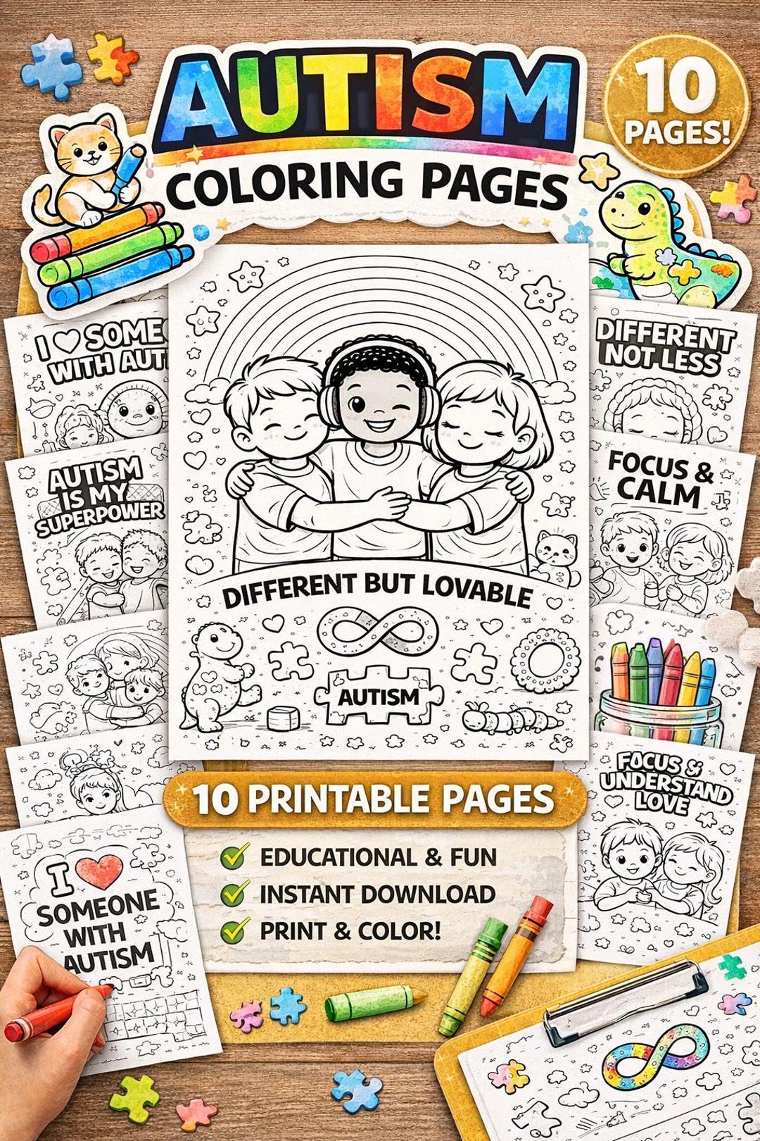 Autism Coloring Pages for Kids | 10 Printable PDF Activity Sheets ...