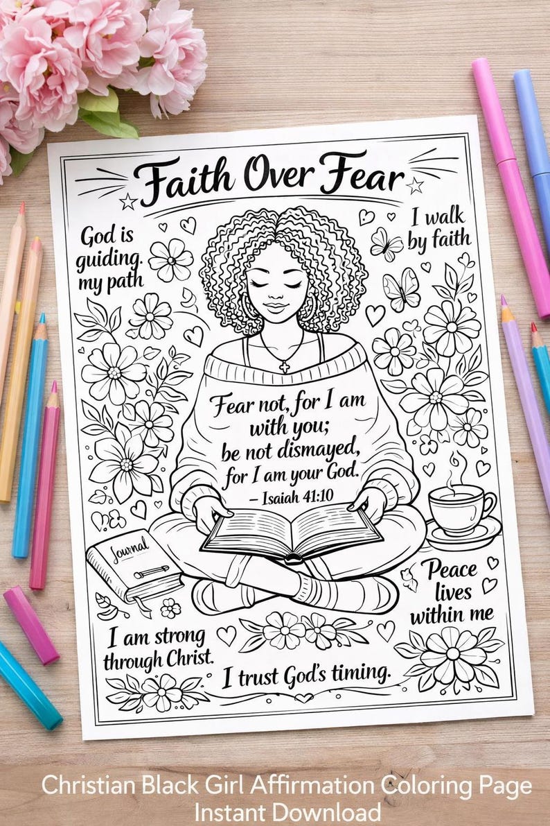 Christian Black Girl Affirmation Coloring Page | Bible Verse Coloring ...