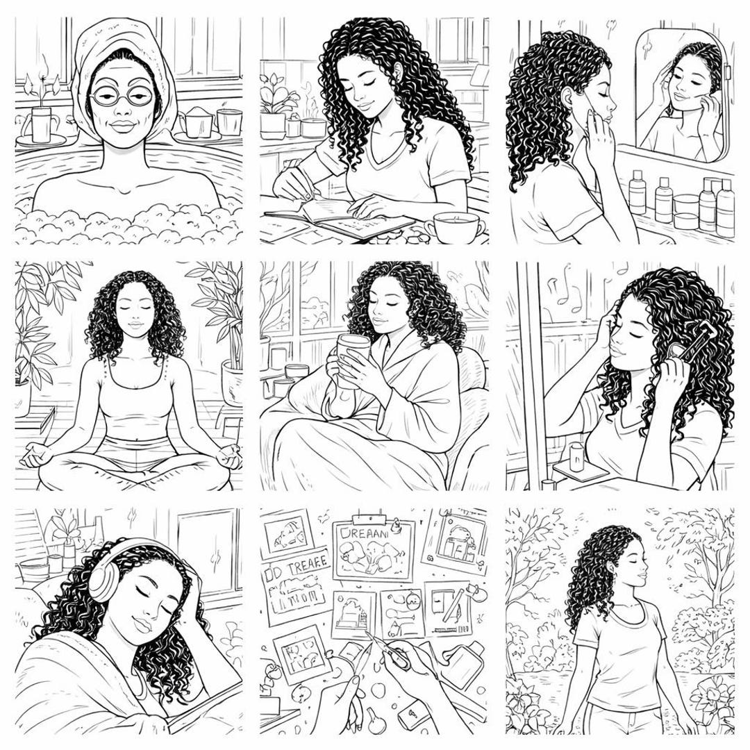 Black Girl Self Care Coloring Pages | 9 Printable Coloring Sheets | - Etsy
