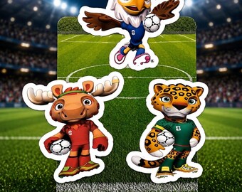 World Cup Soccer Mascot Sticker Pack | Waterproof Soccer Animal Stickers | Eagle, Moose & Leopard Soccer Team Decals | Sports Sticker Set
