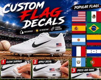 Custom Flag UV DTF Decals for Cleats | Personalized Country Flag Stickers | Waterproof Sports Cleat Transfers | Soccer, Baseball, Football