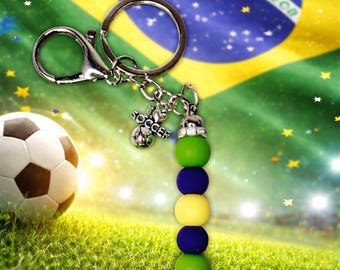 Brazil Soccer Keychain – Beaded Futebol Charm | Brazilian Team Spirit Accessory | Soccer Fan Gift