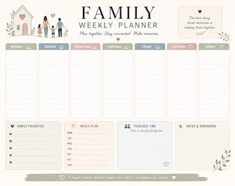 Family Weekly Planner | Family Organizer Sheet | Meal Plan & Weekly Schedule | Home Management Planner