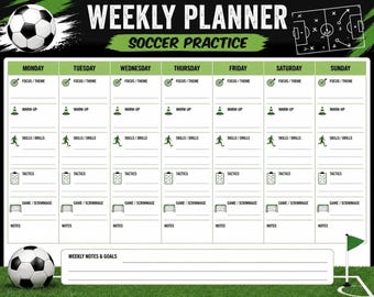 Soccer Practice Weekly Planner Printable | Youth Soccer Training Organizer | Practice Tracker Sheet | Coach & Player Planner