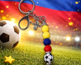 Colombia Soccer Keychain – Beaded Futbol Charm | Soccer Fan Gift | Team Spirit Accessory | Yellow Blue Red Keyring.