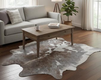 Alfombra de piel de vaca gris moteada de 1,2 x 1,2 m / Piel de vaca natural con pelo / Decoración rústica bohemia para el hogar / Seleccionada a mano en Sialkot, Pakistán / Alfombra para el suelo del salón