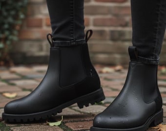 Handmade Black Two-Tone Chelsea Boots | Leather & Suede Lug Sole | Men Women Ankle Boot | Gift for Him Her