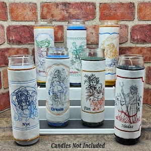 Greek Gods and Goddesses, Hades, Nyx, Oracle, Pan, Persephone, Poseidon, Zeus Deity *REUSABLE* Embroidered Fabric Deity Candle Wrap