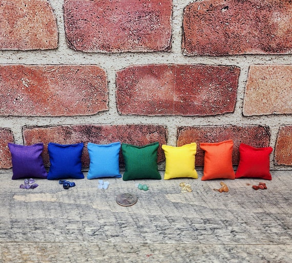Mini Crystal & Poly Fiber Filled Chakra Pillows, Set of 7 Approx. 1_1/2" x 2"  Reiki Healing