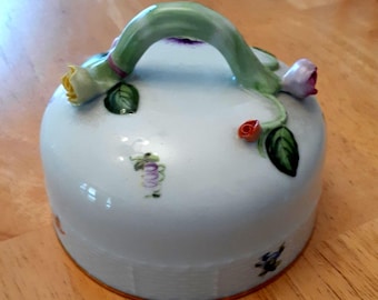 Herend Queen Victoria Butter Dish Cover, Hand-Painted Flowers, 24k Gold Trim