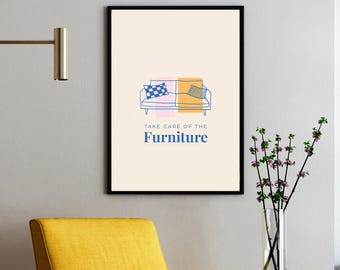 Cartel "Por favor, cuide los muebles", Normas de la casa de Airbnb para imprimir, Arte de pared minimalista para alquiler, Póster con las normas para huéspedes