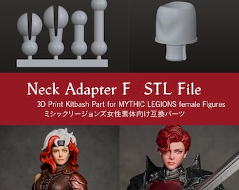 1/12 Scale "Neck Adapter F" STL for MYTHIC LEGIONS female Figures | Ball Joint Adapter | 3D Print Kitbash Part