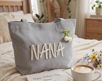 Beste oma-tas Moederdagcadeau voor oma, grijze canvas draagtas, gepersonaliseerde touwlijmbrief ambacht