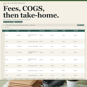 Etsy Seller Bookkeeping Spreadsheet | Fee Calculator Profit COGS Tax Tracker Excel Google Sheets
