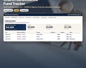 Church Benevolence Tracker Spreadsheet | Aid Request Disbursement Log Excel Google Sheets