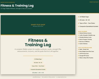 Fitness Log Printable Workout Tracker | 31 Page Strength Cardio PR Journal PDF Instant Download