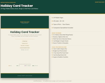 Christmas Card Tracker Printable 29 Pages Fillable Address Book