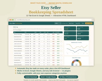 Etsy Seller Bookkeeping Spreadsheet | Fee Calculator Profit COGS Tax Tracker Excel Google Sheets