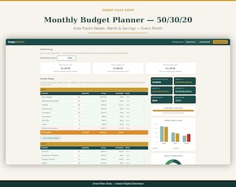 Monthly Budget Planner 50/30/20 Spreadsheet Excel Google Sheets