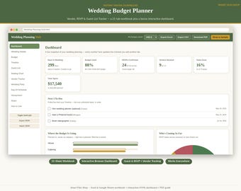 Wedding Budget Planner | Vendor, RSVP & Guest List Tracker