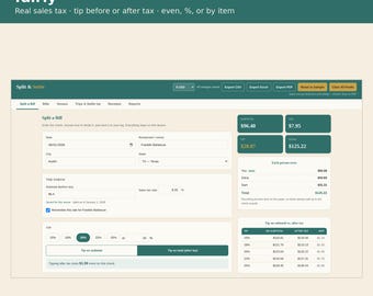 Bill Splitter with Sales Tax & Tip Calculator | App Excel PDF